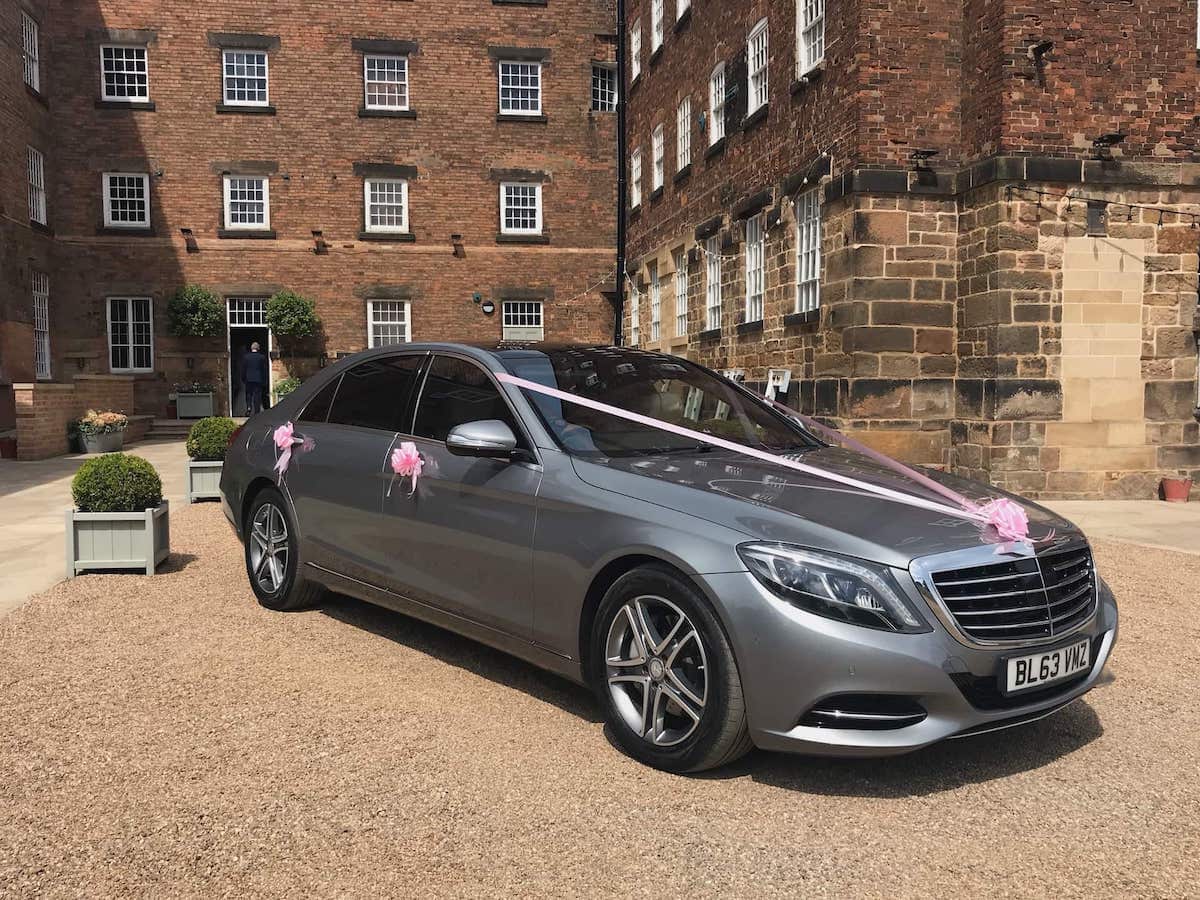 Our Mercedes S Class at Darley Abbey Mills on a Derby Wedding