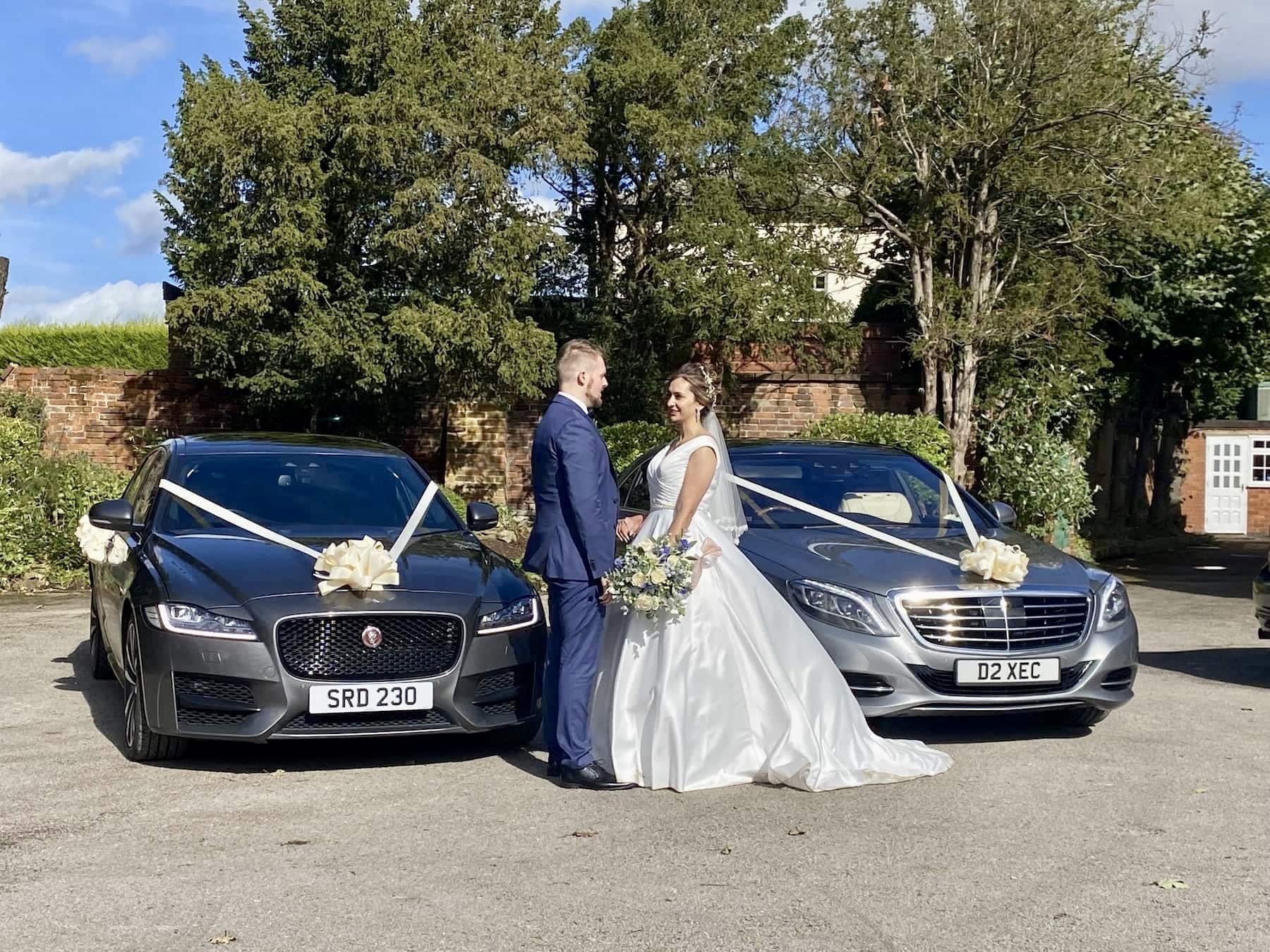 The Jaguar and Mercedes Wedding Cars on a recent Wedding Car hire in Derby
