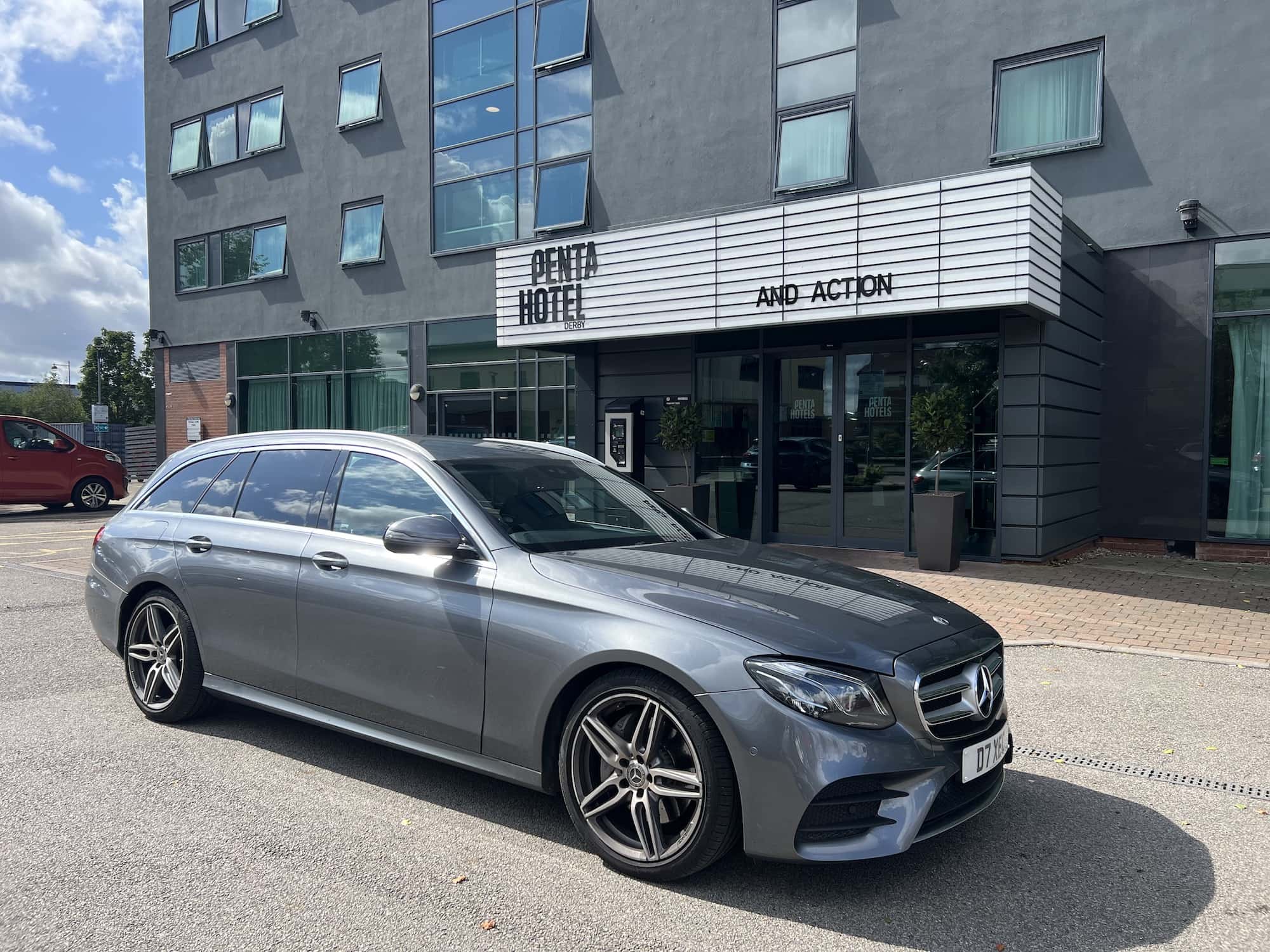 Mercedes E Class picking up at a Derby Hotel