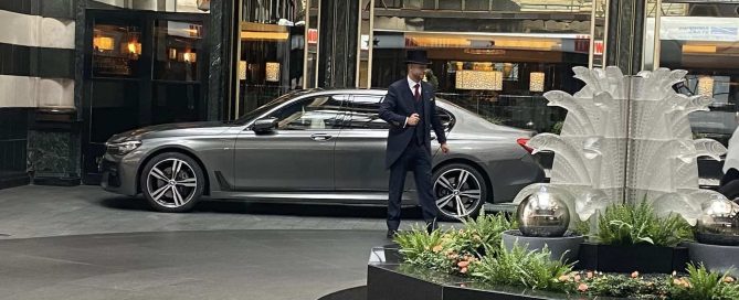 A52 Cars BMW 7 Series parked outside the Savoy Hotel in London