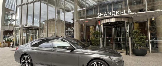 BMW 7 series picking up Clients at The Shard, London to Chauffeur to Derby