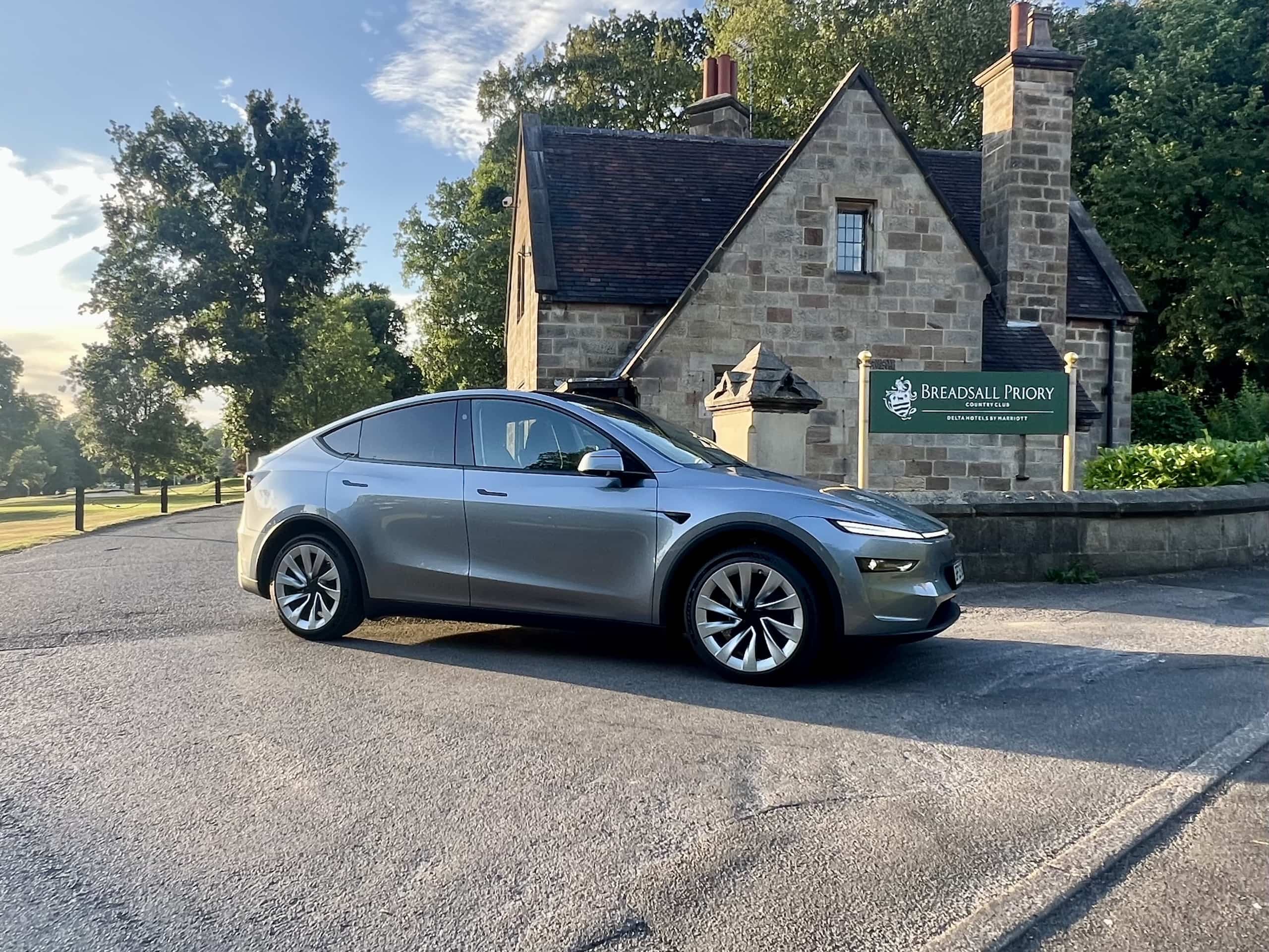 Quicksilver-Tesla-Model-Y-Chauffeur-Car-at-Breadsall-Priory-Hotel-In-Derby