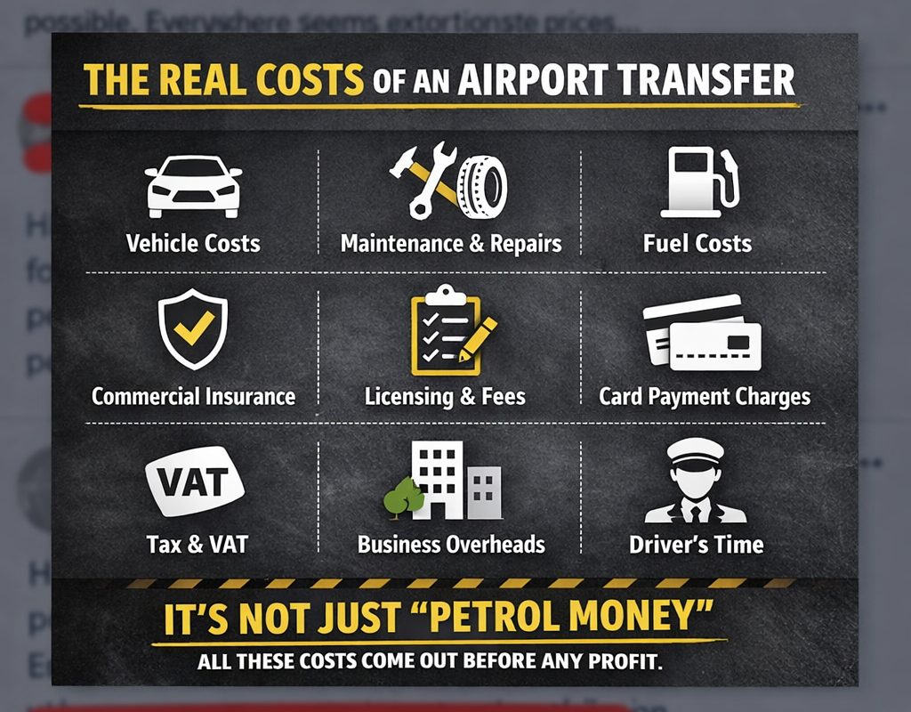 Breakdown of the real costs behind professional airport transfer services in Derbyshire
