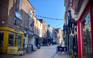 Historic streets in Derby city centre visited during a chauffeur guided tour