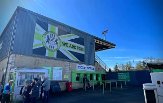 Forest Green Rovers football stadium entrance on match day