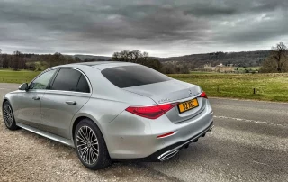 Luxury Mercedes chauffeur car overlooking the Chatsworth Estate in Derbyshire