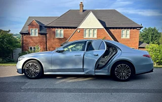 Mercedes S-Class chauffeur vehicle ready for passenger collection