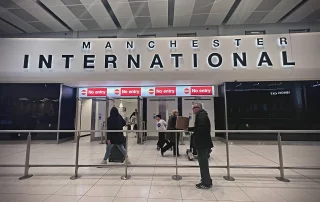 Manchester Airport arrivals terminal used for chauffeur meet and greet service