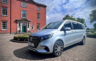 Mercedes V-Class luxury MPV chauffeur vehicle outside Derbyshire venue