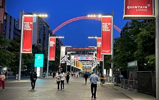 Wembley Stadium arch and Olympic Way before a major sporting event